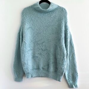 Aritzia Cozy Light Blue Fuzzy Oversized Turtleneck Sweater